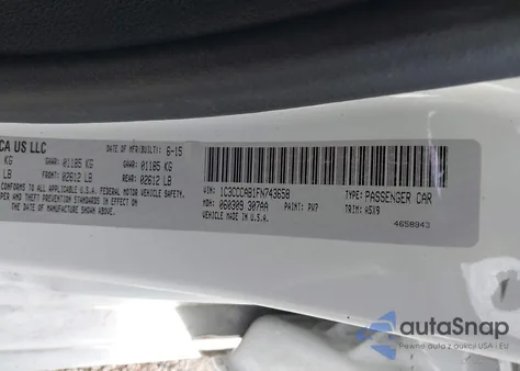 2015 Chrysler 200 Limited from USA, damaged, VIN 1C3CCCAB1FN743658